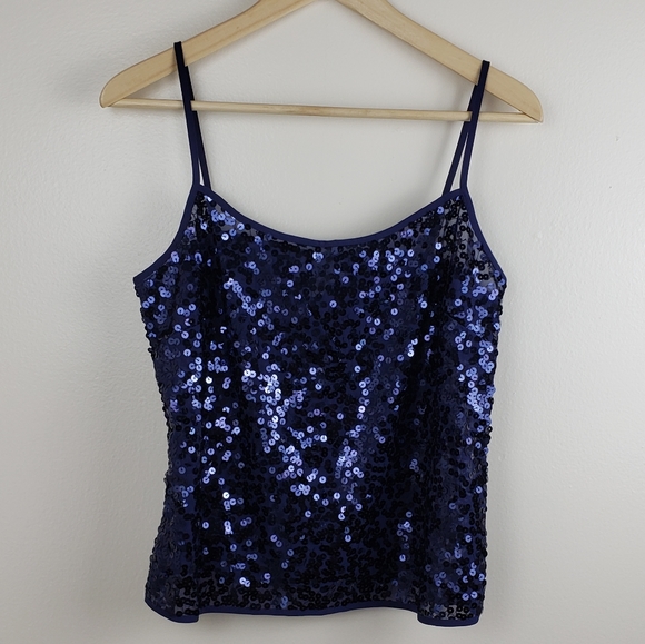 Ann Taylor Loft Navy Blouse with Sequin Cami - Picture 3 of 7
